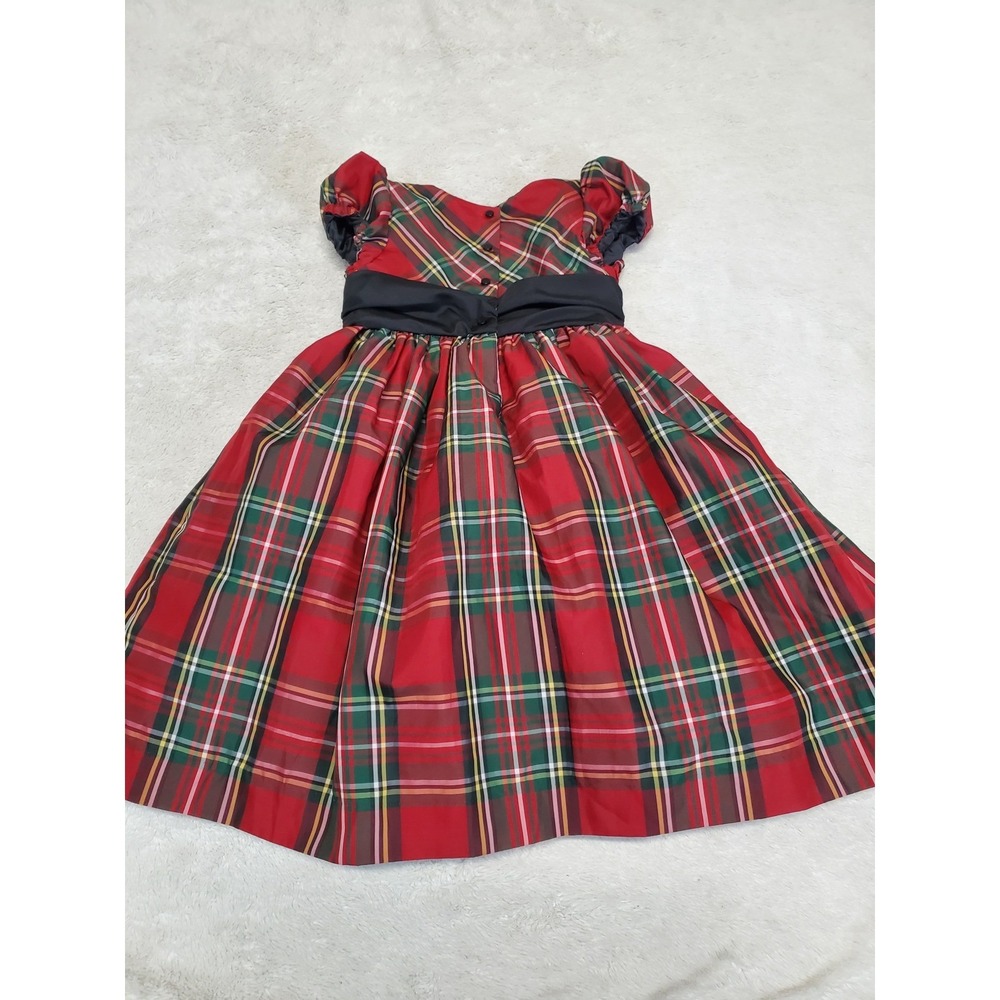 Ralph Lauren Red Green Tartan Plaid Bow Classic Dress Girl 4 Holiday Formal - Picture 6 of 9